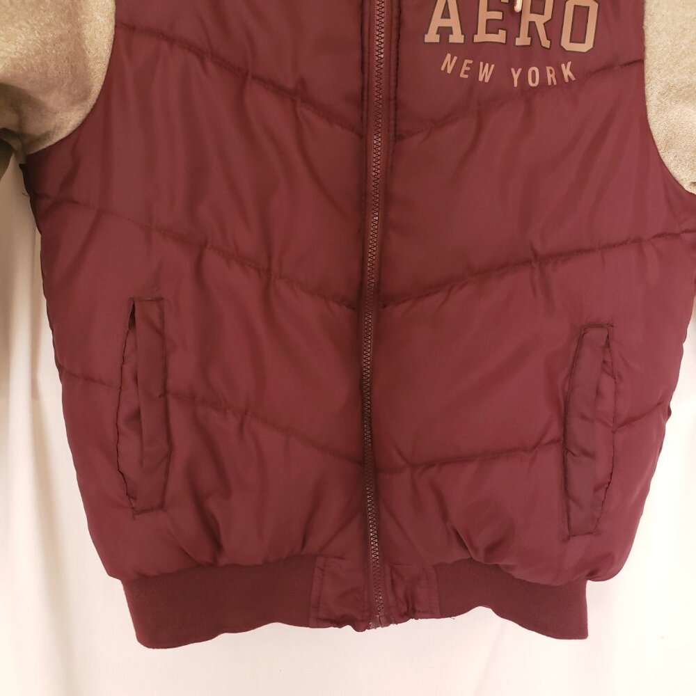 Aeropostale Beige Maroon Hoodie Varsity Bomber Quilted Zipper Jacket Size Large - Picture 7 of 16